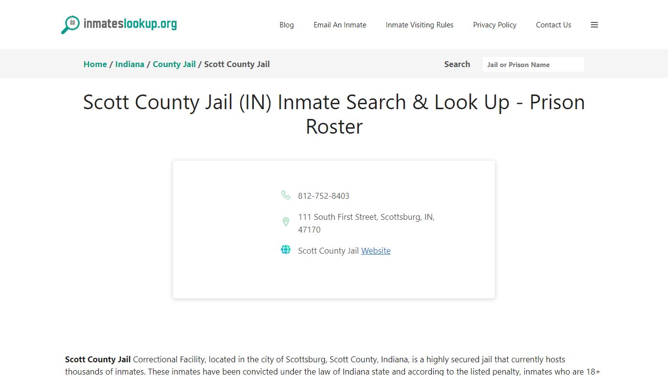 Scott County Jail (IN) Inmate Search & Look Up - Prison Roster